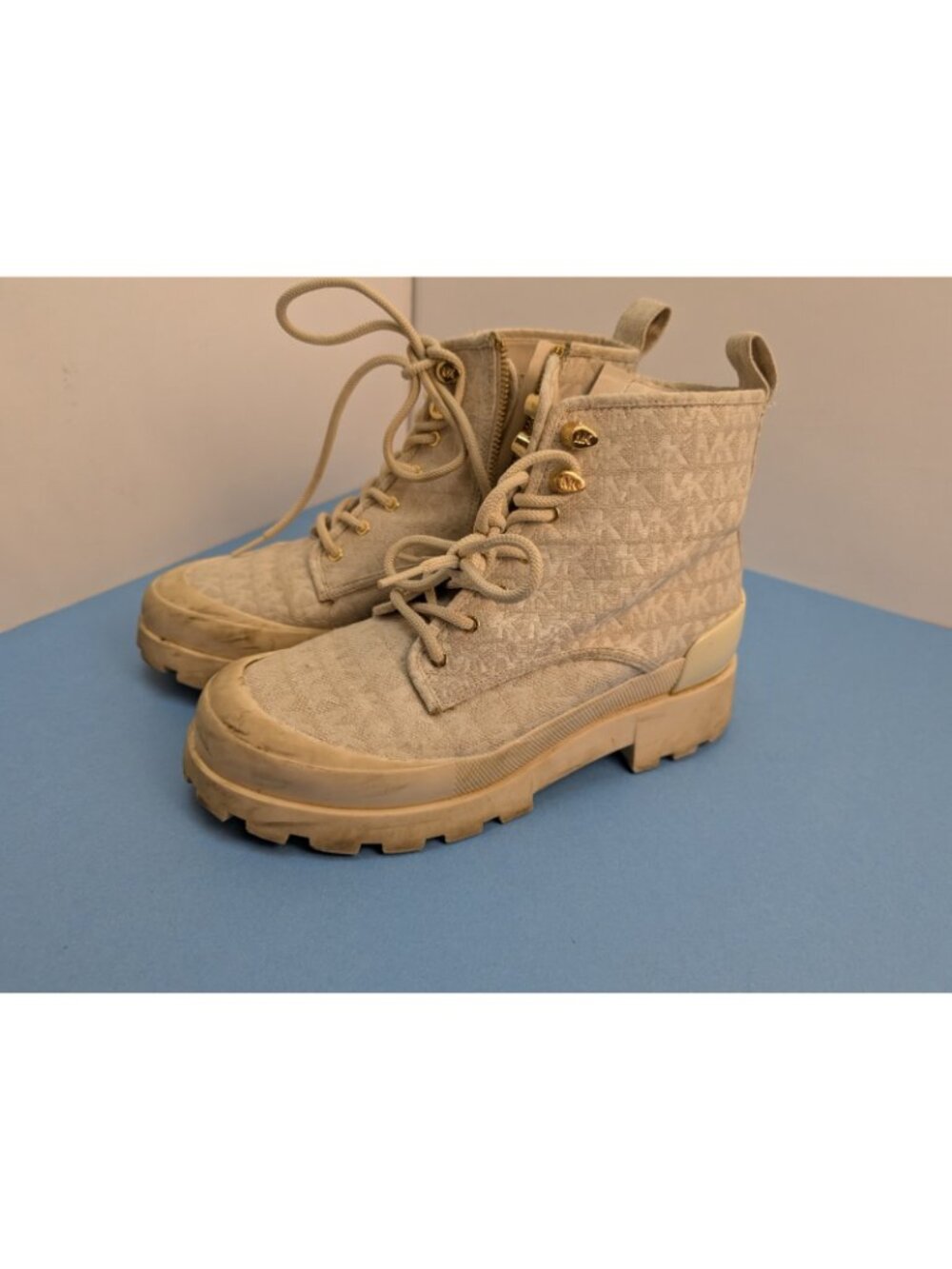 Womens Michael Kors Jacquard Logo Payton Combat Boots Size 8